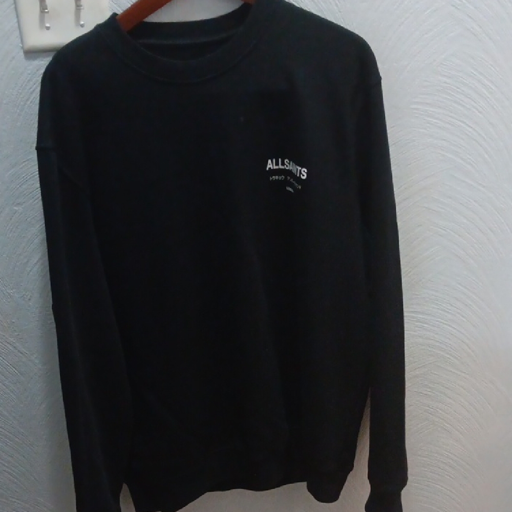 All Saints Men's Dark Gray Crewneck Sweater